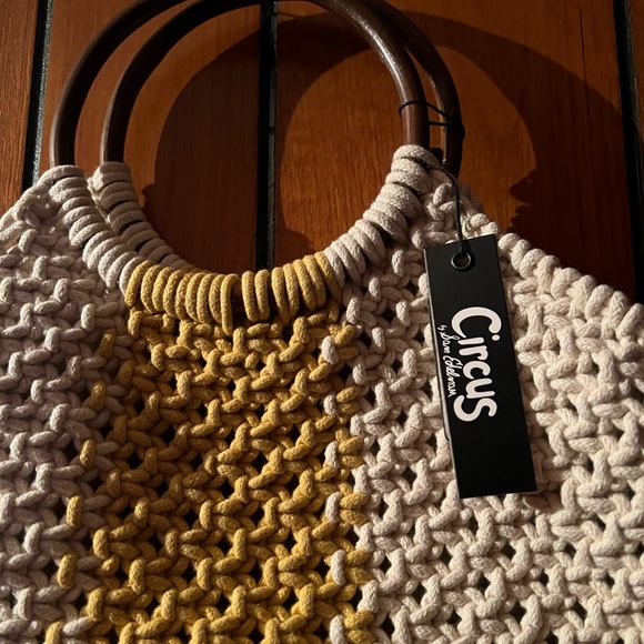 Sam Edelman - Circus, Bone, thick rope crochet tote with yellow stripe. - Picture 4 of 4